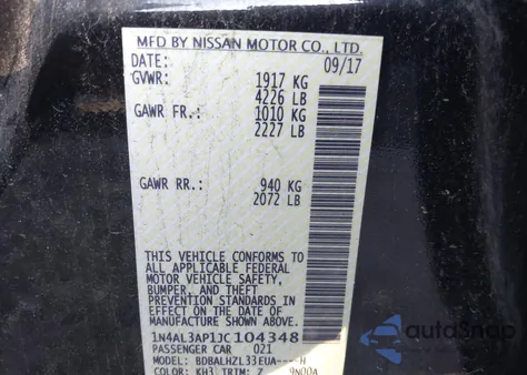 2018 Nissan Altima 2.5 Sr z USA, uszkodzony, nr VIN 1N4AL3AP1JC104348